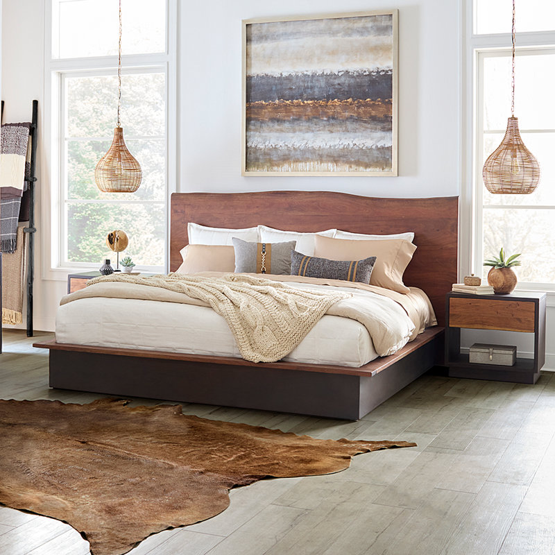 Home Trends & Design Palermo Acacia Wood King Bed with Raw Walnut